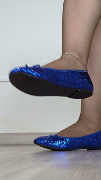 Shoeplay, Shoe Dangling &walking in Blue Sequin Ballet Flats (shoe Collection) - Dame Olga 4K (747)
