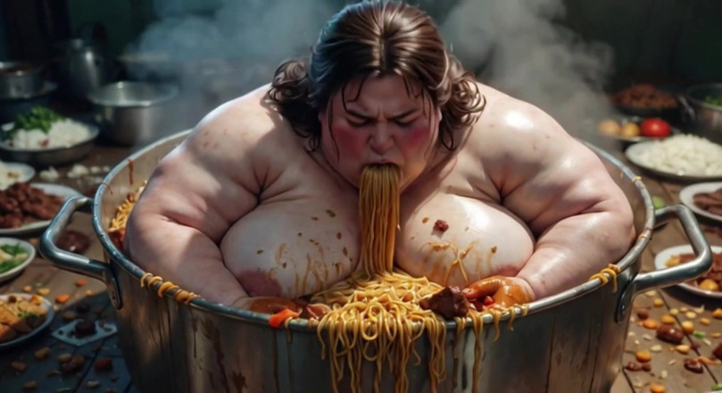 YOUR BEST FANTASY: Massive SSBBW Naked Eating Food Like Crazy - Hairy Pussy Exposed