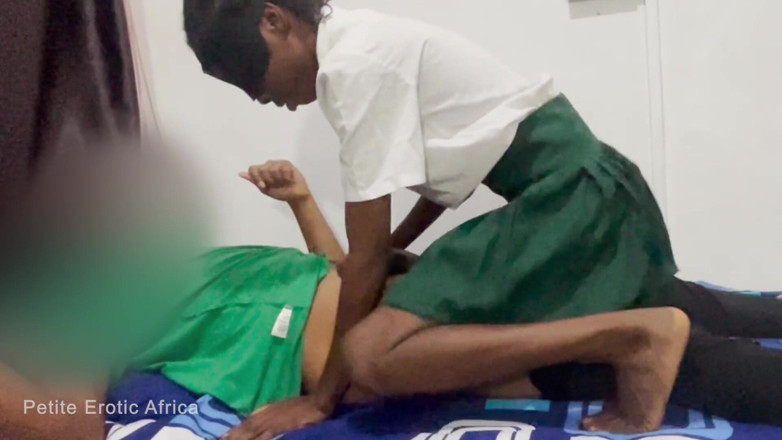Petite Erotic Africa: African Teen Bitch in Uniform. Fucks Cowgirl After School