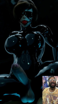 Mei Is a Tasty Sexy Futa Cock Pre-cumming BDSM Latex Ball Gag Blindfold Wearing Queen
