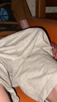 The Guy Slowly Takes off His Gray Shorts and Quickly Jerks off His Big Dick 23 Cm
