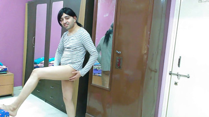 Cute & Nude Crossdresser: Sweet sissy crossdresser femboy Sweet Lollipop in her stepsister's t-shirt...