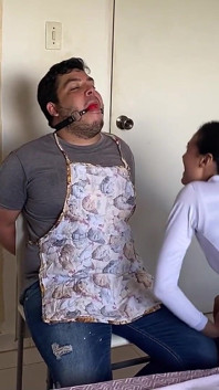 Humiliating Femdom Gag Punishment for Chubby Slave Boyfriend
