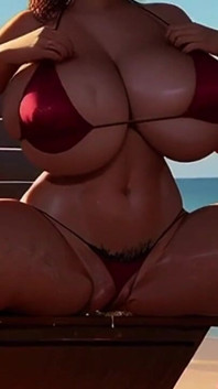 Tante girang toket besar menyusui lesbian di pantai