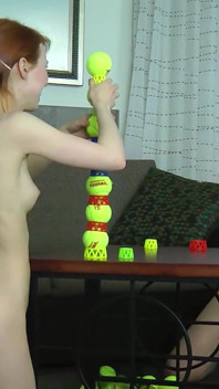 Two Lesbians in an Intimate Strip Ball Stacks Challenge