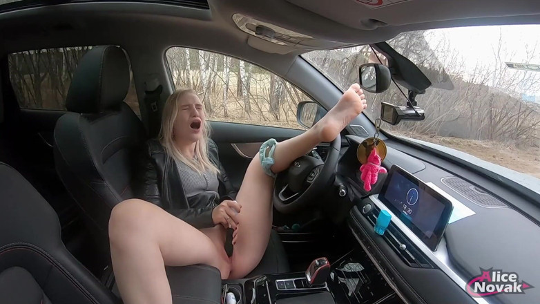Stacy Starando: Teen Blonde Was Driving and Wanted to Masturbate Her Pussy...
