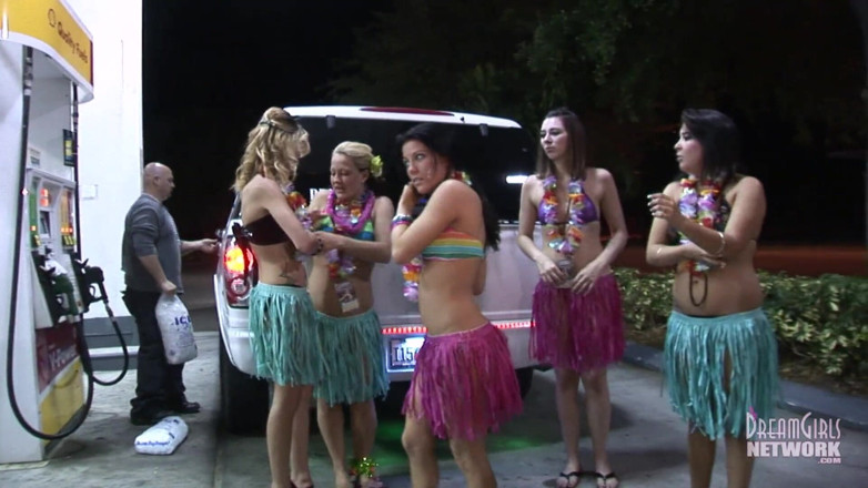 Dream Girls: Party girls dressed for Luau get naked in limo
