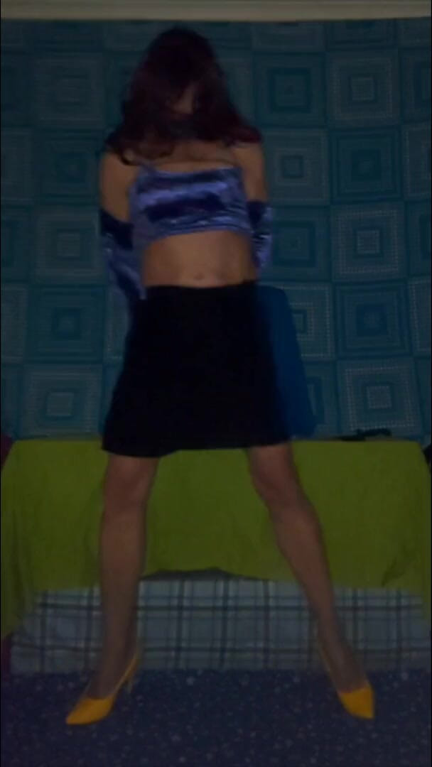 Lizzaali: Black skirt and velvet top tease and skirt removal