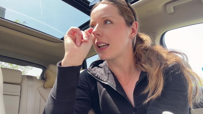Nadia Foxx: Masturbating with a pink dildo in the back seat of...