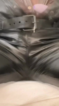Black Leather Vibrating Toy Cock Fondle & Nipple Play