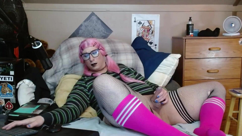 CosmicJones88: Spunout Sissy Strokes His Clit Into a Tiny Cock