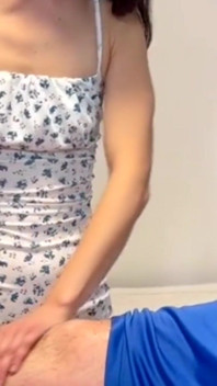 Skinny Brunette with Small Tits Offered Him a Handjob