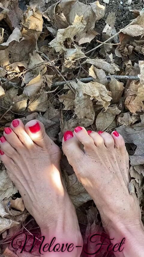 Melove Sexy Small Feet with Red Toe Nails in Leaves (Melove-Feet)