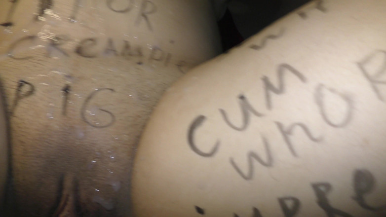 Milky Mari: Cheating wife with huge boobs, covered in bodywriting into Bukkake/Cumshot/Creampie...