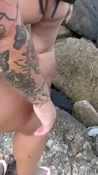 Hot Brunettes in Thong Bikini on the Trail of the Deserted Beach Delicious