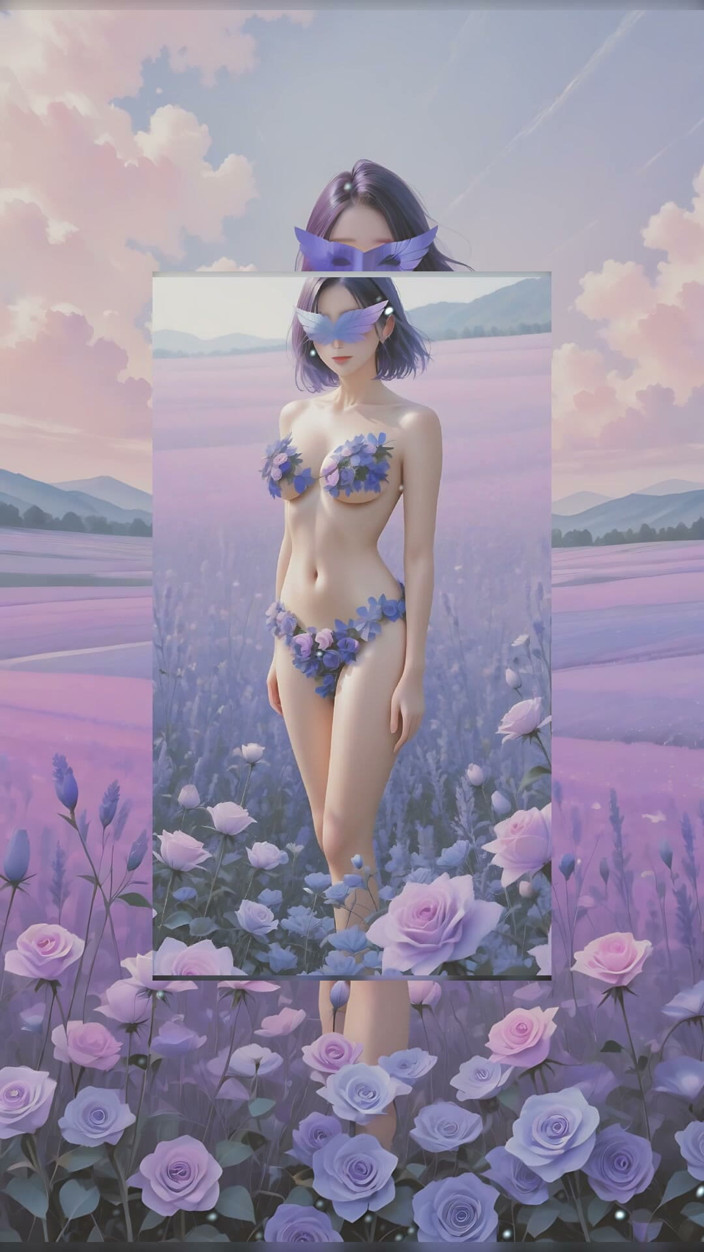 LustRender: Muză goală Printre Lavandă-rose Blooms